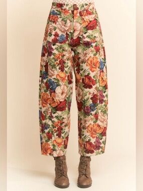 Davi & Dani Floral Tapestry Wide Leg Pants 2XL Multi Color Woven Trousers NWT